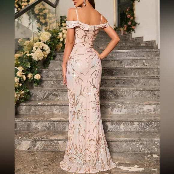 Luxe cold shoulder slit thigh party formal dress - Picture 3 of 8